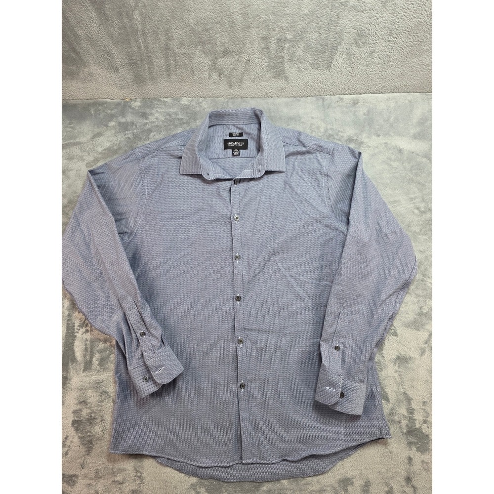 Awearness Kenneth Cole Mens 17 34/35 Slim Fit Non-Iron Dress Shirt Blue Printed